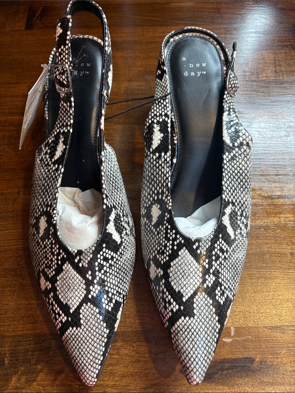 a new day Black and White Snake-Print Pointed Slingback Mules